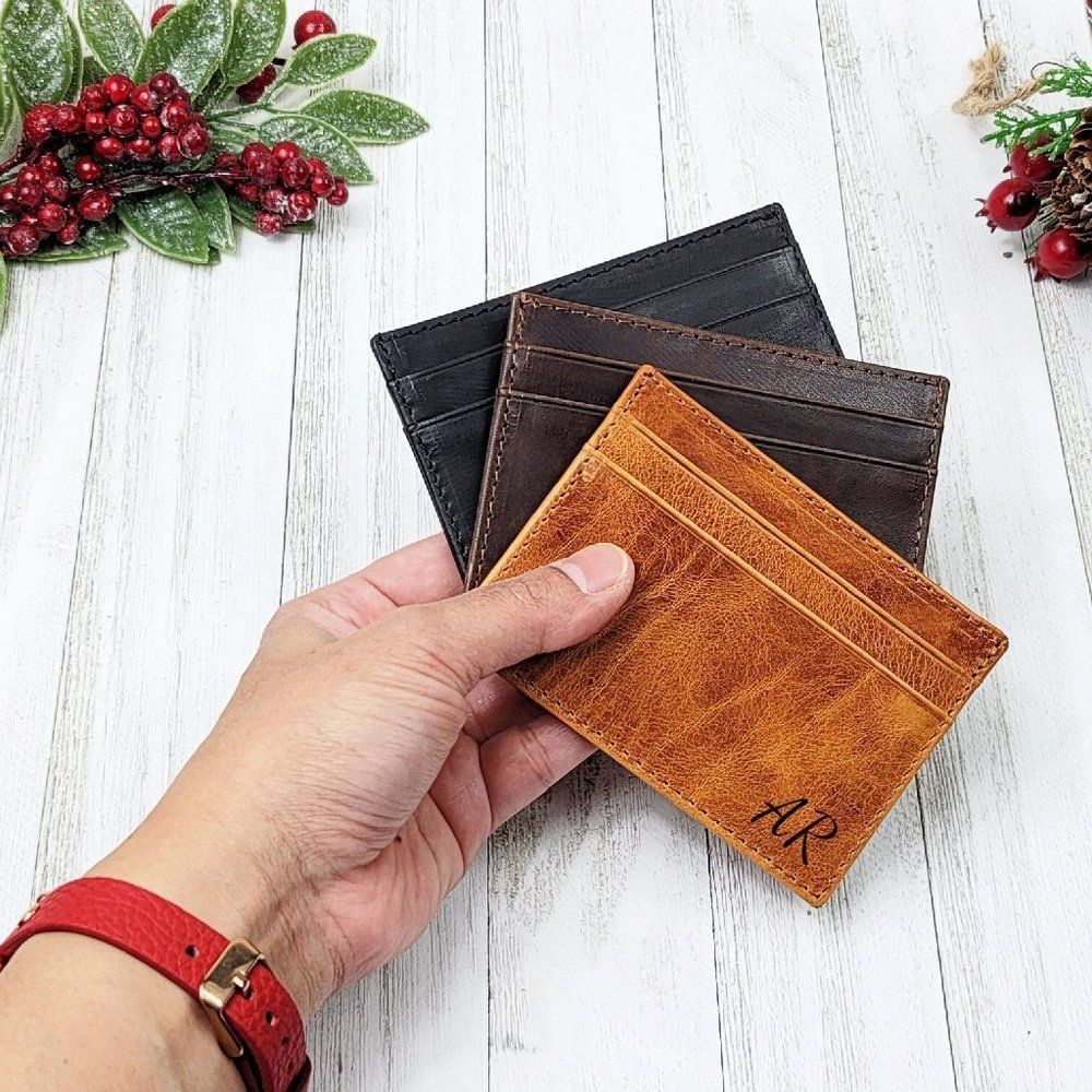 Handmade Vegetable Tanned Wallet, Monogram Christmas Gift for Her, Rustic Wallet